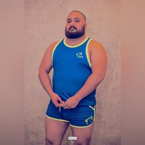 URS BEARWEAR 🐻 - Men’s Mesh Rugby Short, Navy + Sky Blue, Medium Size NWT